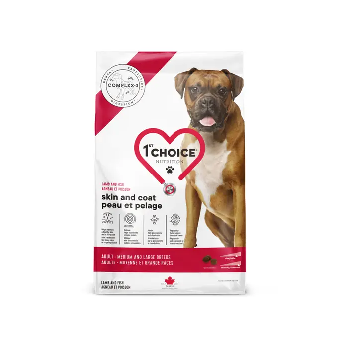 1st Choice Peau et pelage - Nourriture sèche pour chien adulte - Moyenne et grande races - Formule agneau