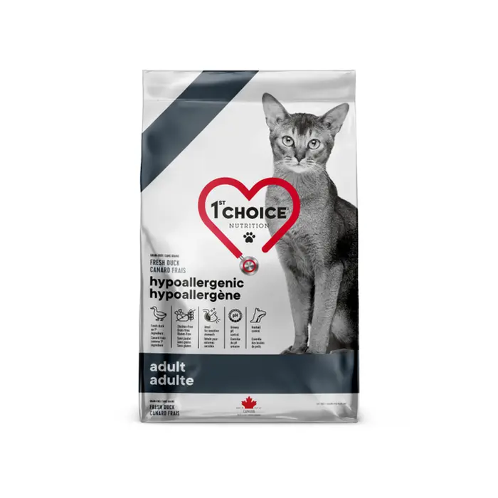 1st Choice Hypoallergène - Nourriture sèche pour chat adulte - Sans grains, formule avec canard