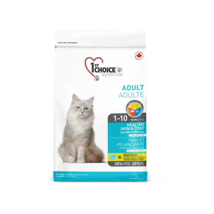 1st Choice Peau et pelage santé - Nourriture sèche pour chat adulte - Formule saumon